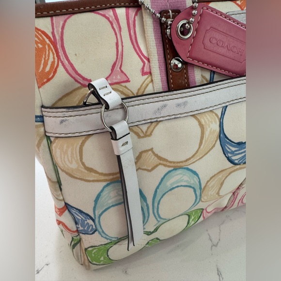 Coach Multicolor Scribble Signature Canvas Tote with Pink Accents - Picture 3 of 11
